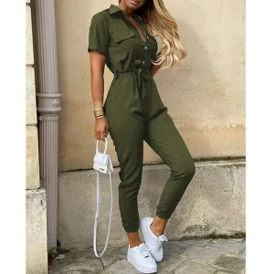 Short Sleeve High Waist Printed Long Jumpsuit