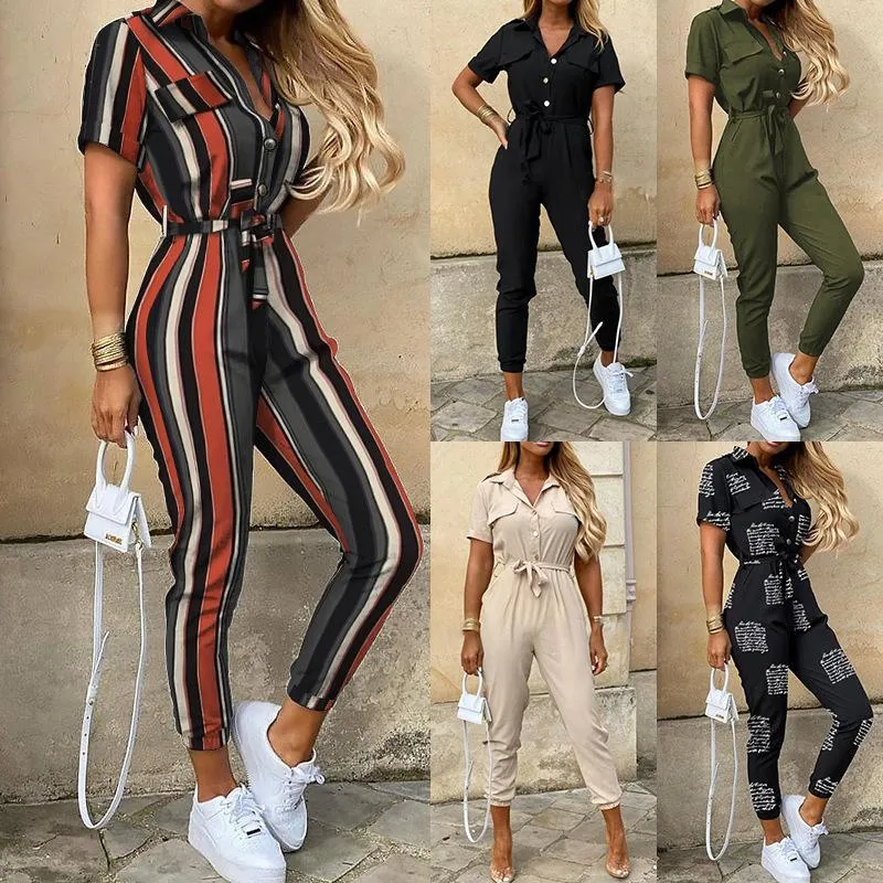 Short Sleeve High Waist Printed Long Jumpsuit