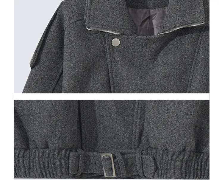 Short Woolen Zipper Jacket