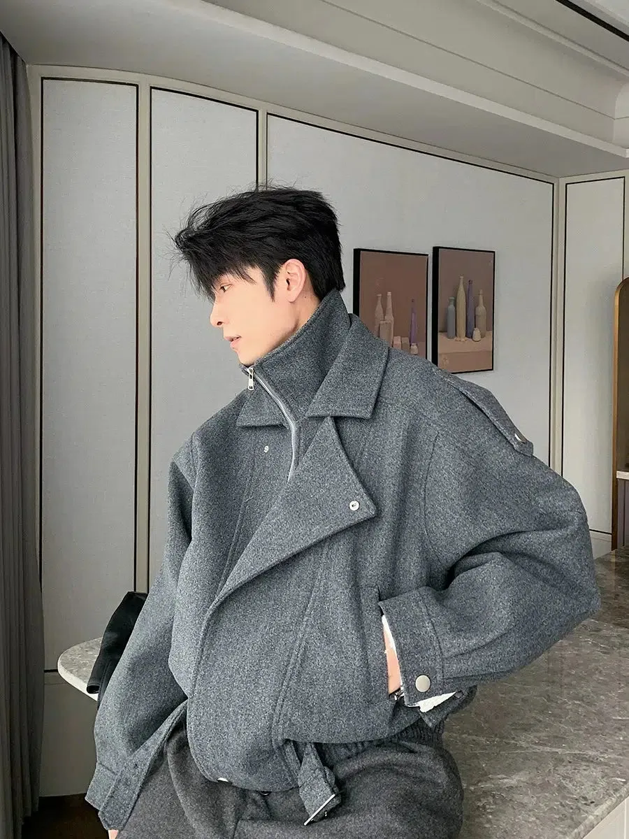 Short Woolen Zipper Jacket