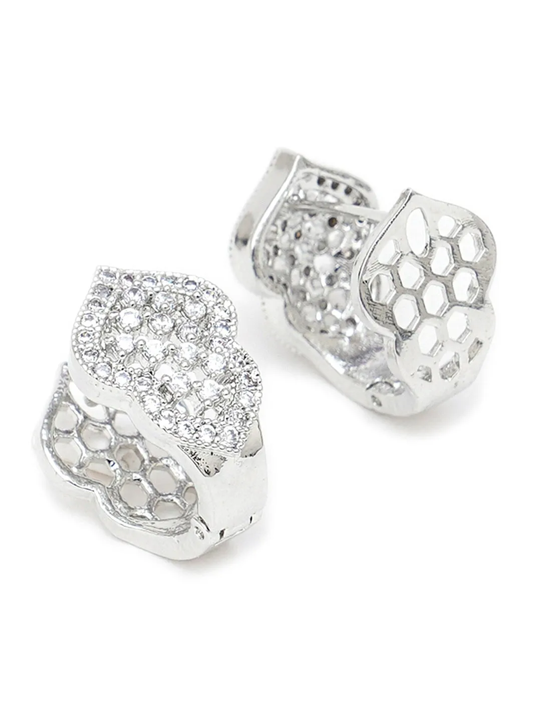 Silver-Toned Contemporary Studs Earrings