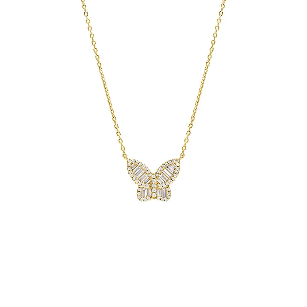 Small Pavé X Baguette Butterfly Necklace