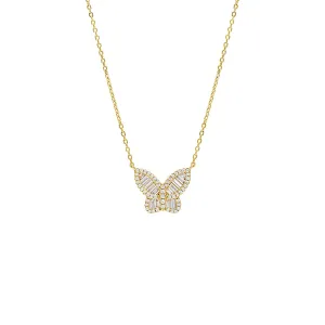 Small Pavé X Baguette Butterfly Necklace