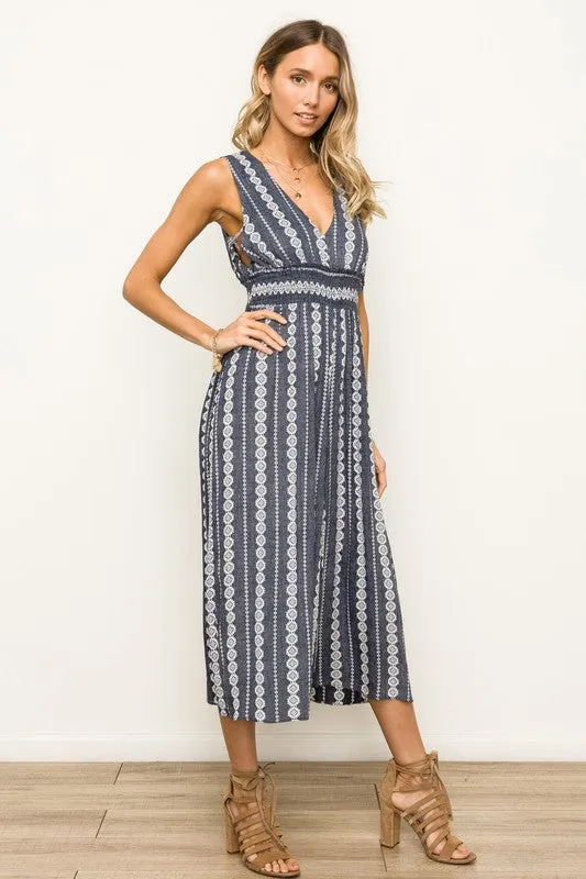 Smock Waist Printed Jumpsuit