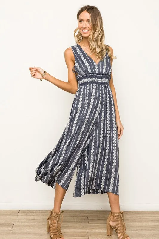 Smock Waist Printed Jumpsuit