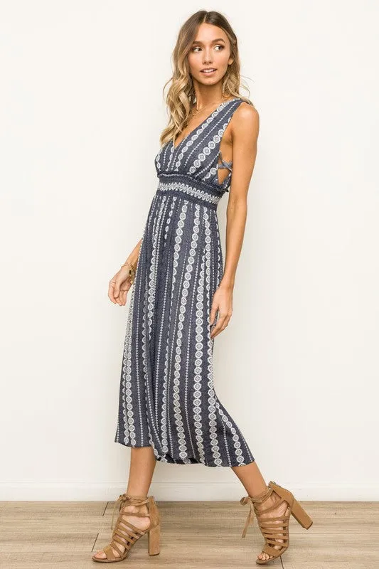 Smock Waist Printed Jumpsuit