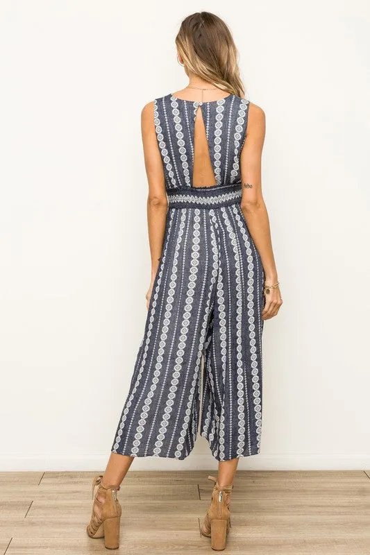 Smock Waist Printed Jumpsuit
