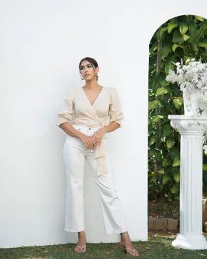 Smocked Detailed Wrap Tie Up Top