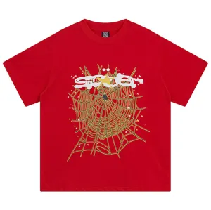 Sp5der Spider Web Print Gothic Punk T-Shirt Red