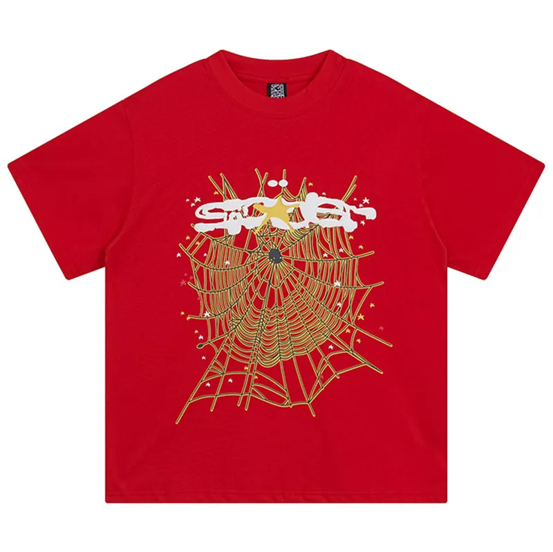 Sp5der Spider Web Print Gothic Punk T-Shirt Red