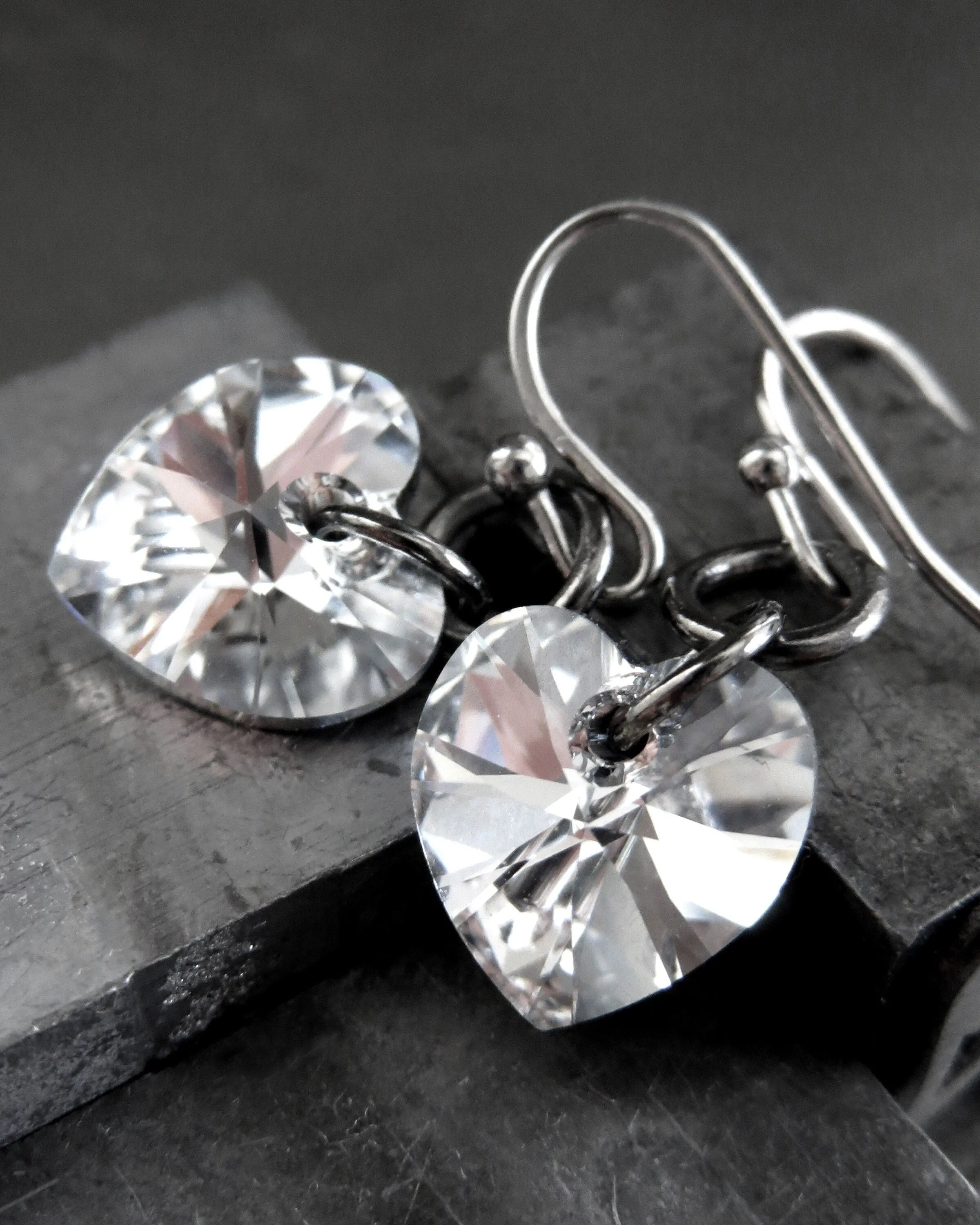SPARKLE of my HEART - Small Sparkly Crystal Heart Earrings