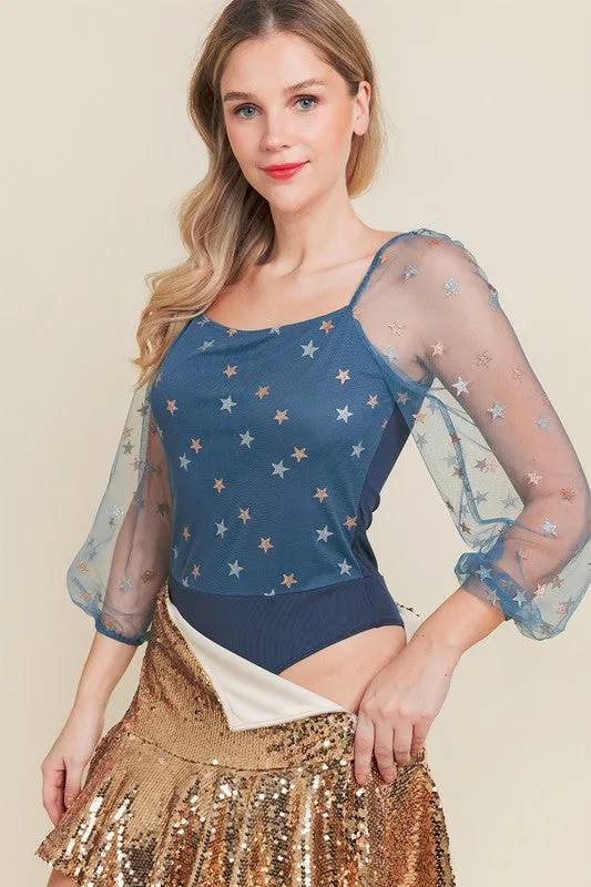 Square Neck Bodysuit With Stars