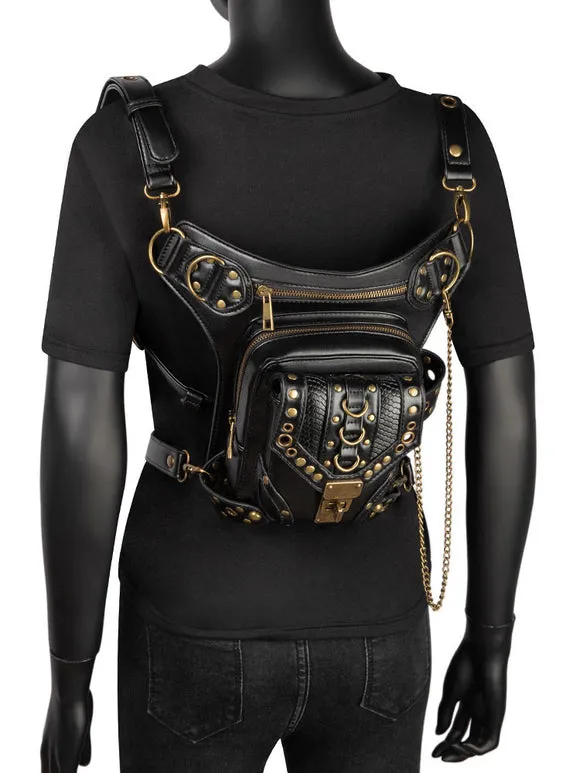 Steampunk Lolita Handbag Black PU Leather Metal Details Waist Pack Gothic Lolita Accessories