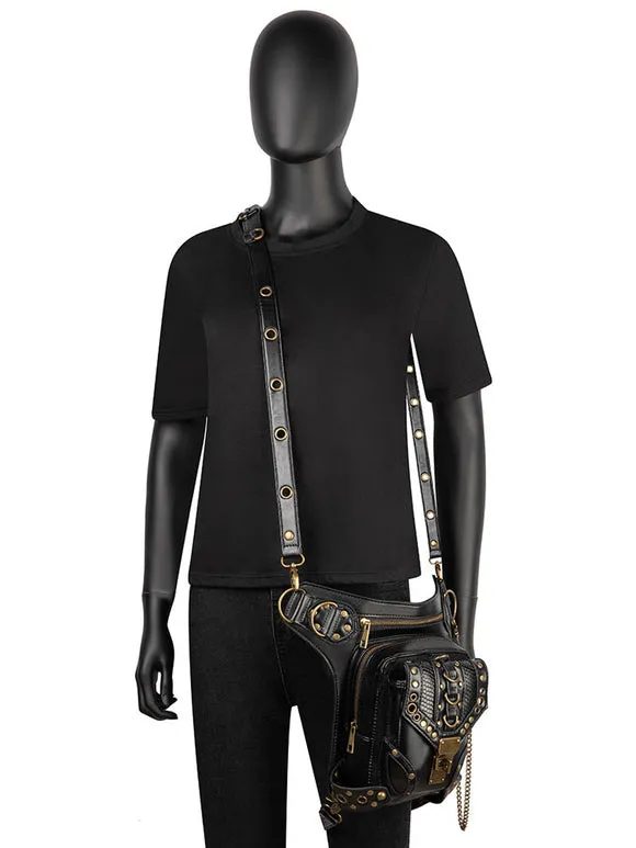 Steampunk Lolita Handbag Black PU Leather Metal Details Waist Pack Gothic Lolita Accessories