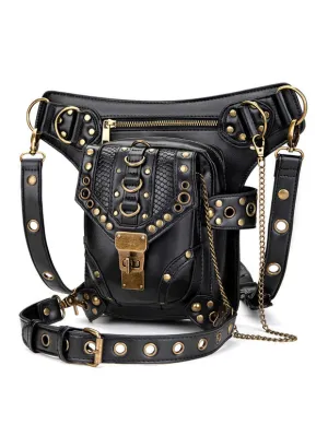 Steampunk Lolita Handbag Black PU Leather Metal Details Waist Pack Gothic Lolita Accessories