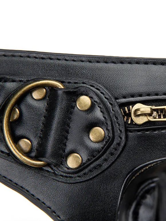 Steampunk Lolita Handbag Black PU Leather Metal Details Waist Pack Gothic Lolita Accessories