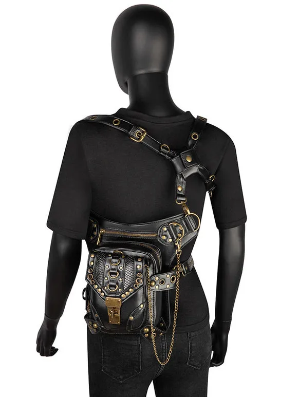 Steampunk Lolita Handbag Black PU Leather Metal Details Waist Pack Gothic Lolita Accessories