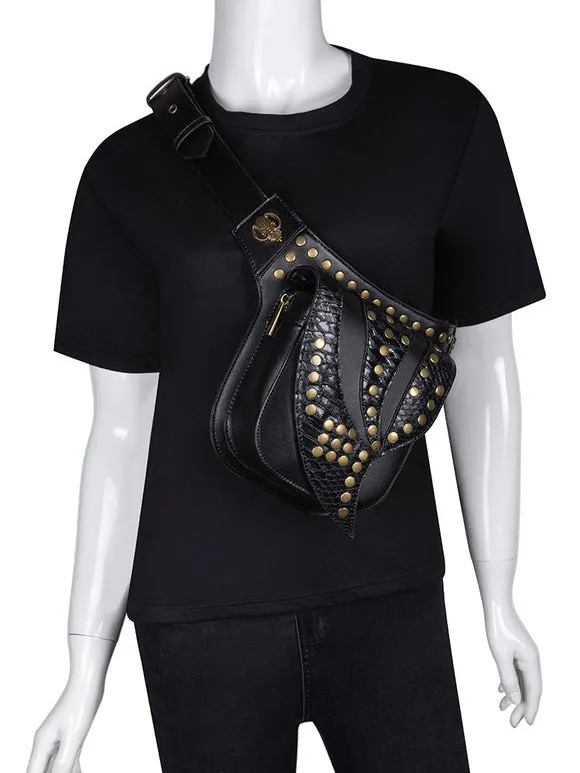 Steampunk Lolita Handbag Black PU Leather Rivets Waist Pack Gothic Lolita Accessories