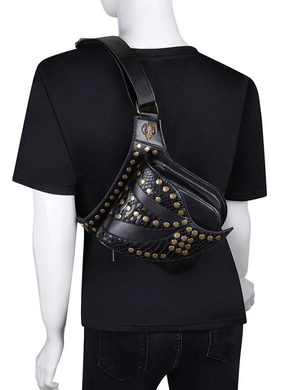 Steampunk Lolita Handbag Black PU Leather Rivets Waist Pack Gothic Lolita Accessories
