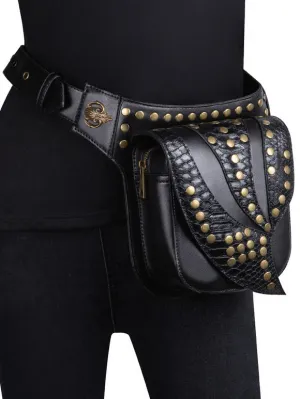 Steampunk Lolita Handbag Black PU Leather Rivets Waist Pack Gothic Lolita Accessories