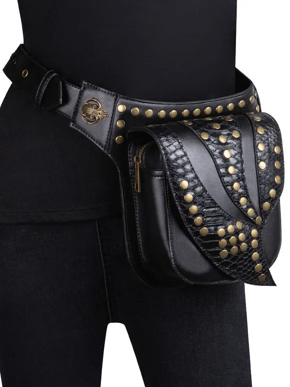 Steampunk Lolita Handbag Black PU Leather Rivets Waist Pack Gothic Lolita Accessories