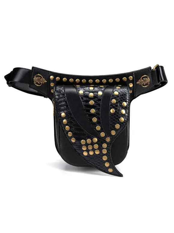 Steampunk Lolita Handbag Black PU Leather Rivets Waist Pack Gothic Lolita Accessories