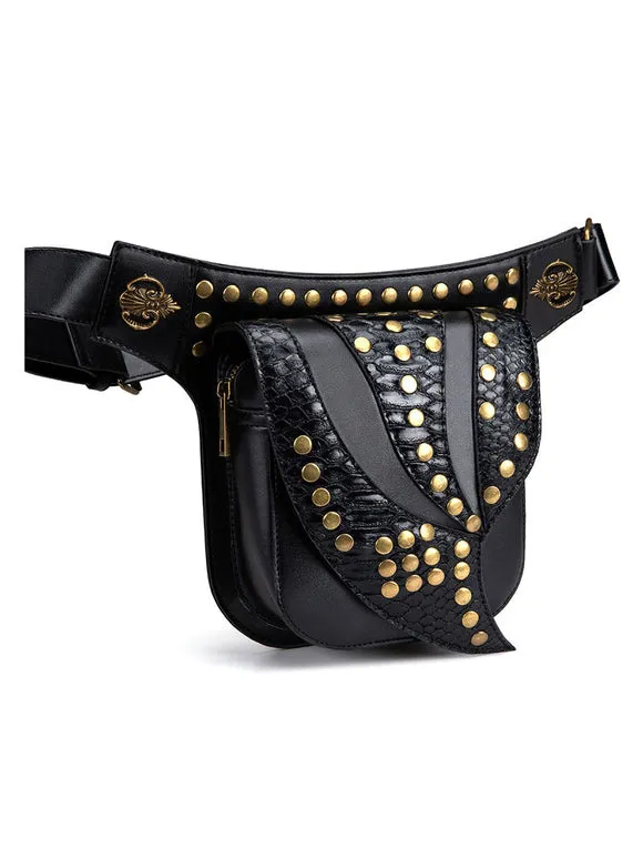 Steampunk Lolita Handbag Black PU Leather Rivets Waist Pack Gothic Lolita Accessories