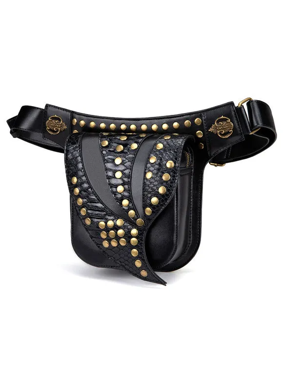 Steampunk Lolita Handbag Black PU Leather Rivets Waist Pack Gothic Lolita Accessories