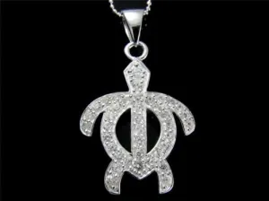 STERLING SILVER 925 SPARKLY CUBIC ZIRCONIA CZ HAWAIIAN HONU TURTLE PENDANT