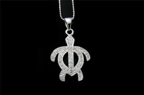 STERLING SILVER 925 SPARKLY CUBIC ZIRCONIA CZ HAWAIIAN HONU TURTLE PENDANT