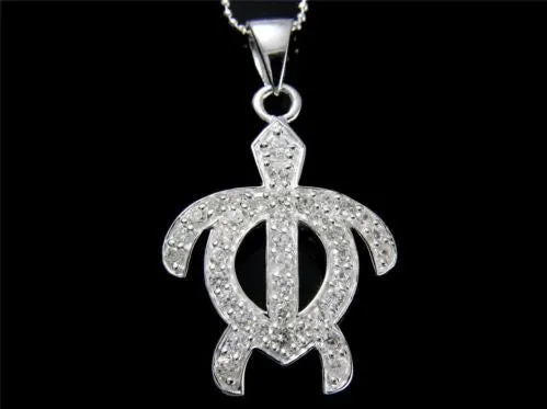 STERLING SILVER 925 SPARKLY CUBIC ZIRCONIA CZ HAWAIIAN HONU TURTLE PENDANT