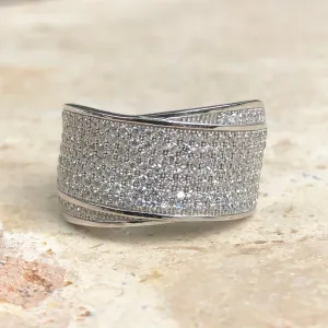 Sterling Silver Pave CZ Multi-Level Cigar Band Ring