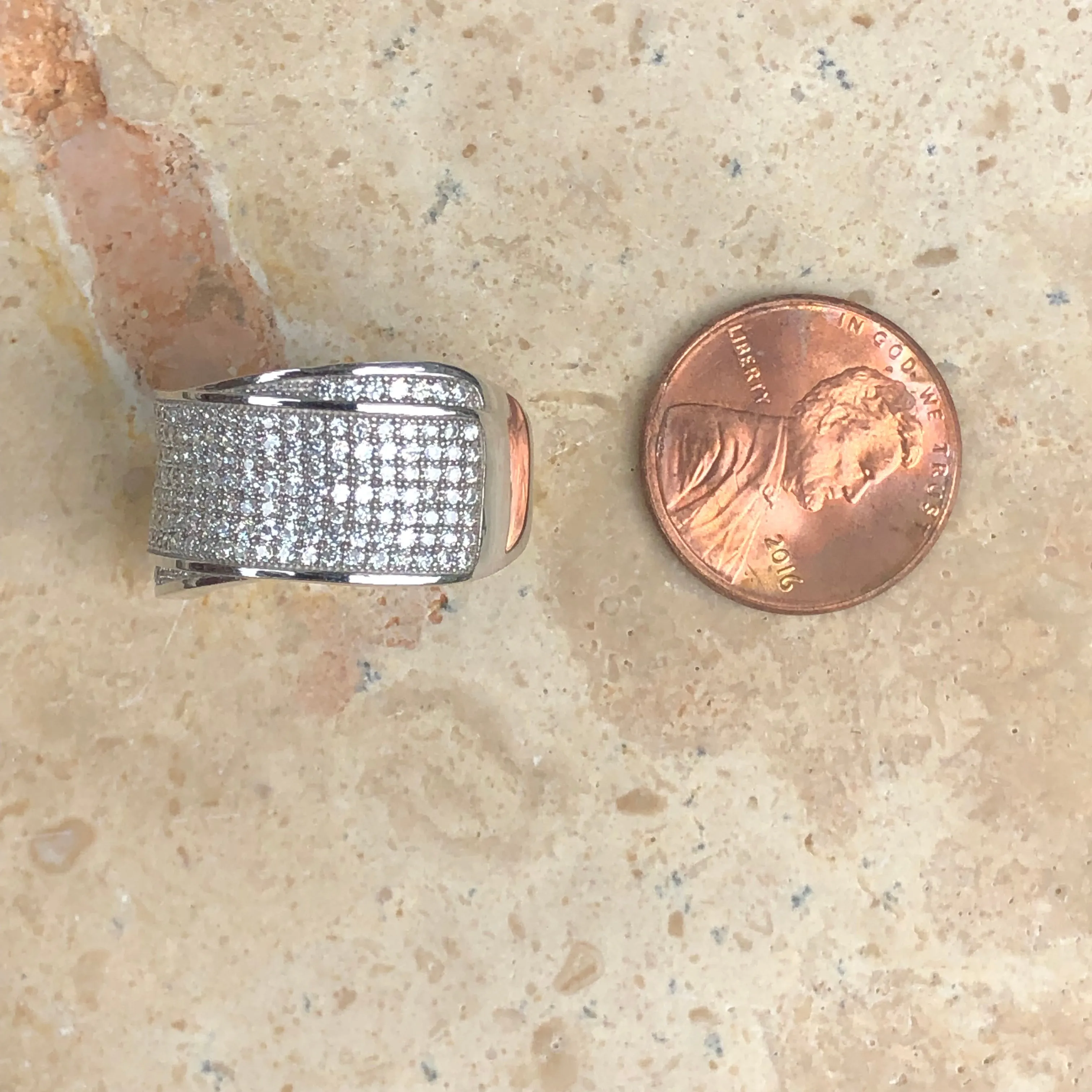 Sterling Silver Pave CZ Multi-Level Cigar Band Ring