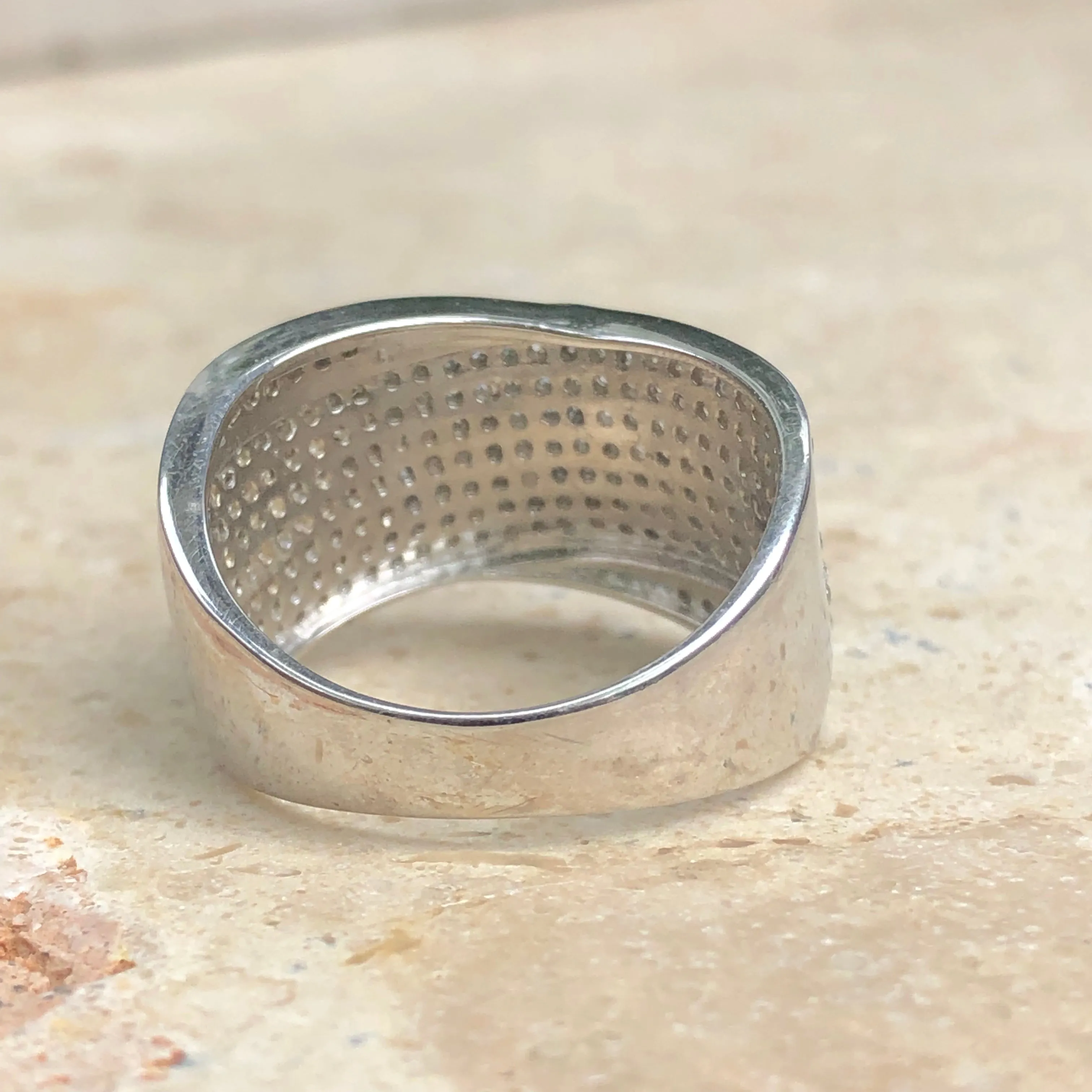 Sterling Silver Pave CZ Multi-Level Cigar Band Ring