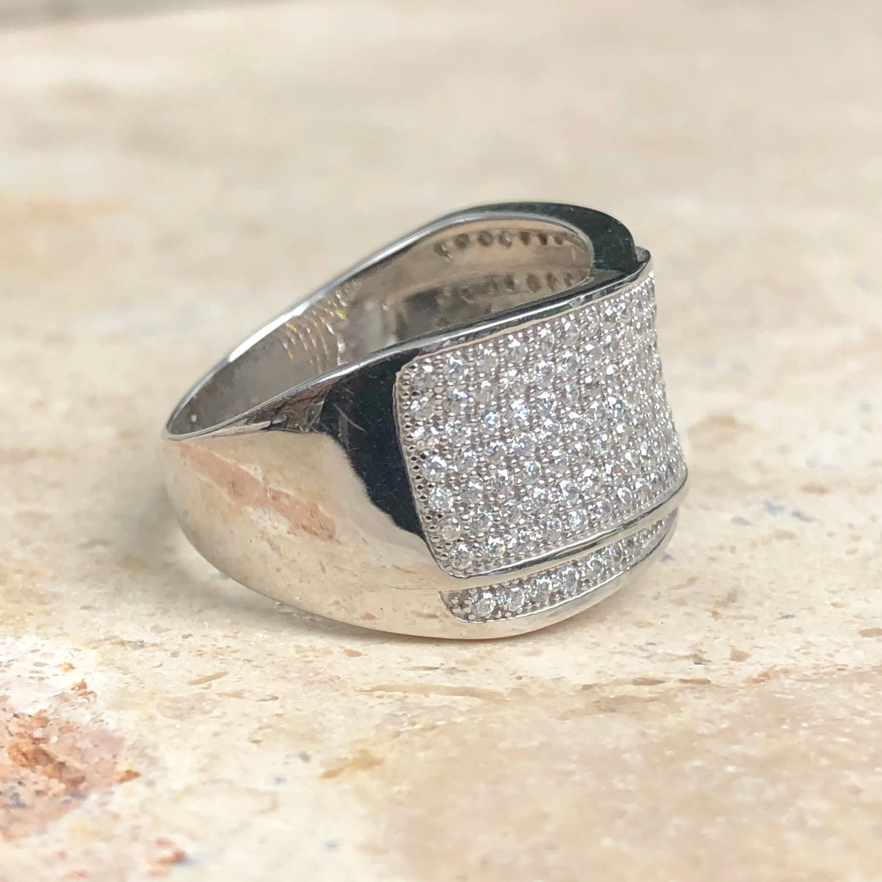 Sterling Silver Pave CZ Multi-Level Cigar Band Ring