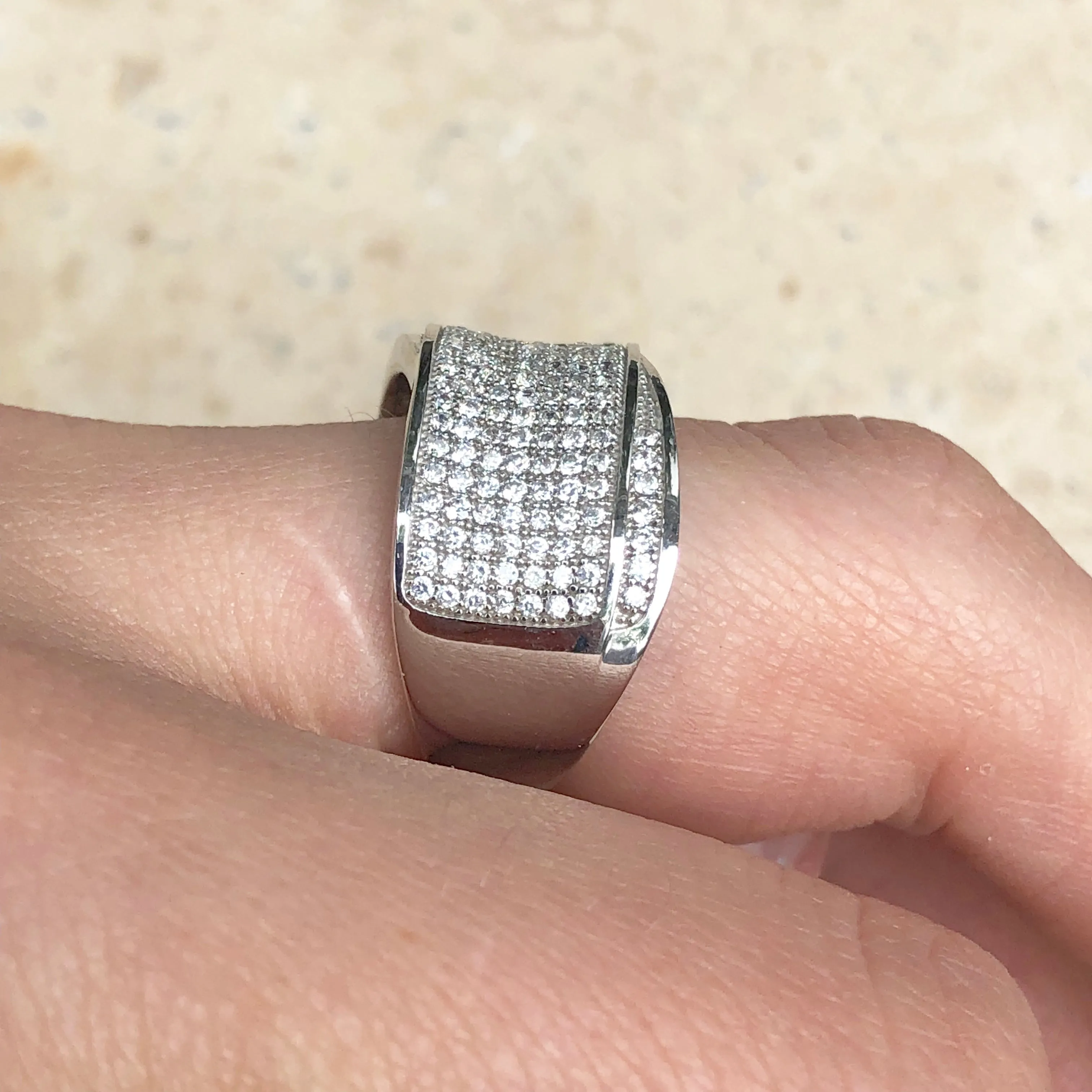 Sterling Silver Pave CZ Multi-Level Cigar Band Ring