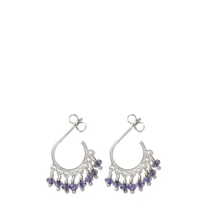 Sterling Silver Small Fine Iolite Beaded Hoop Earrings