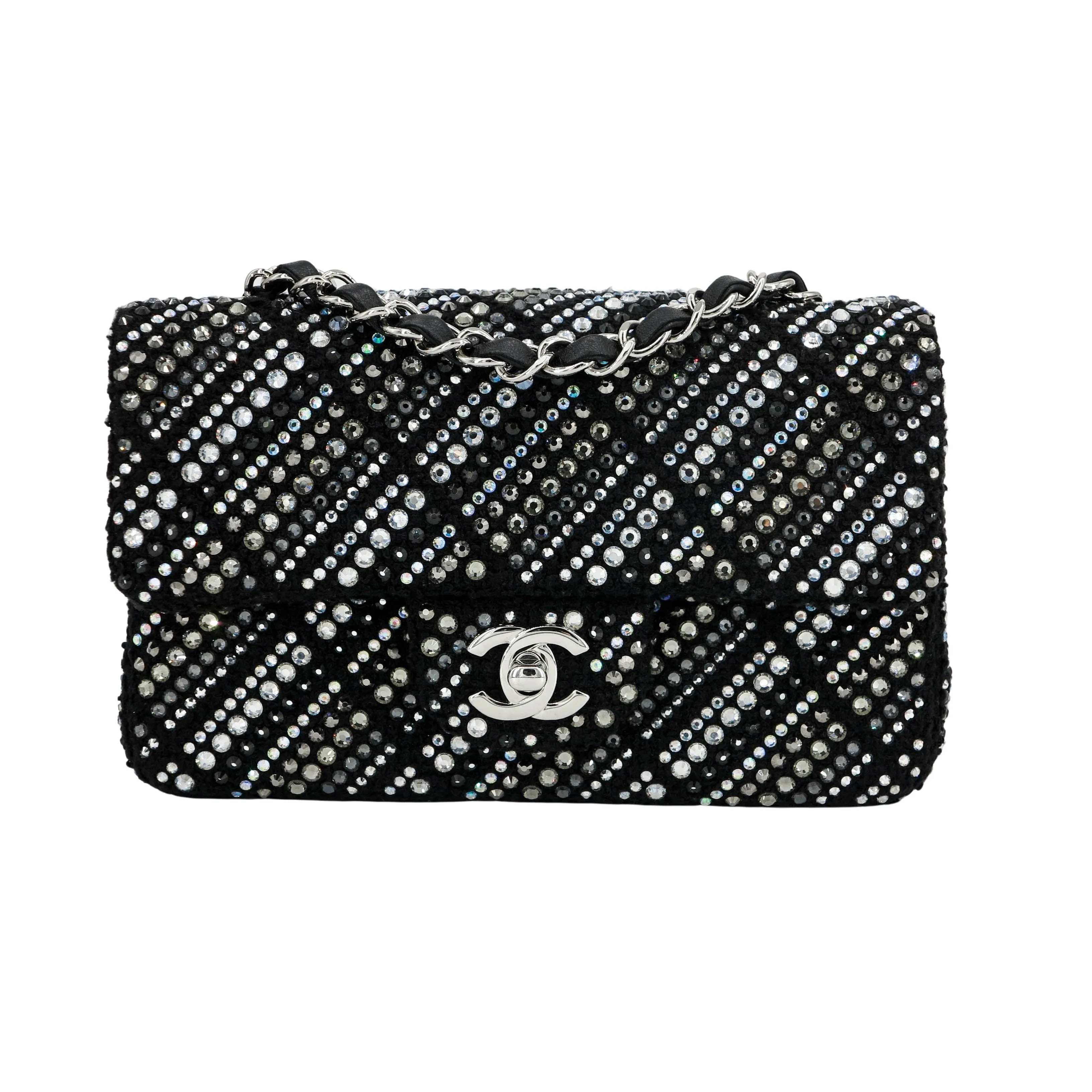 Strass Swarovski Crystal Black Tweed Classic Mini Rectangular Flap Bag