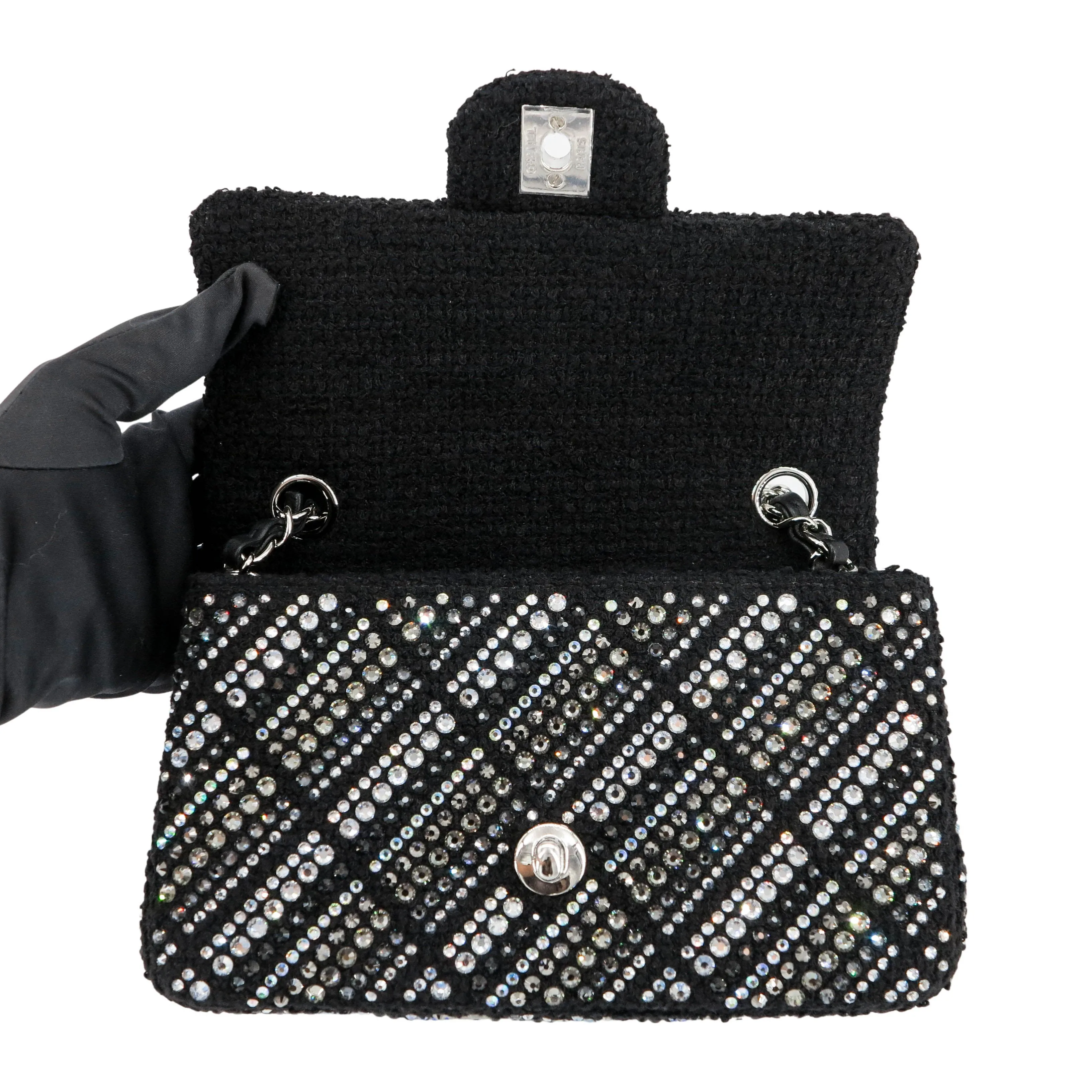 Strass Swarovski Crystal Black Tweed Classic Mini Rectangular Flap Bag