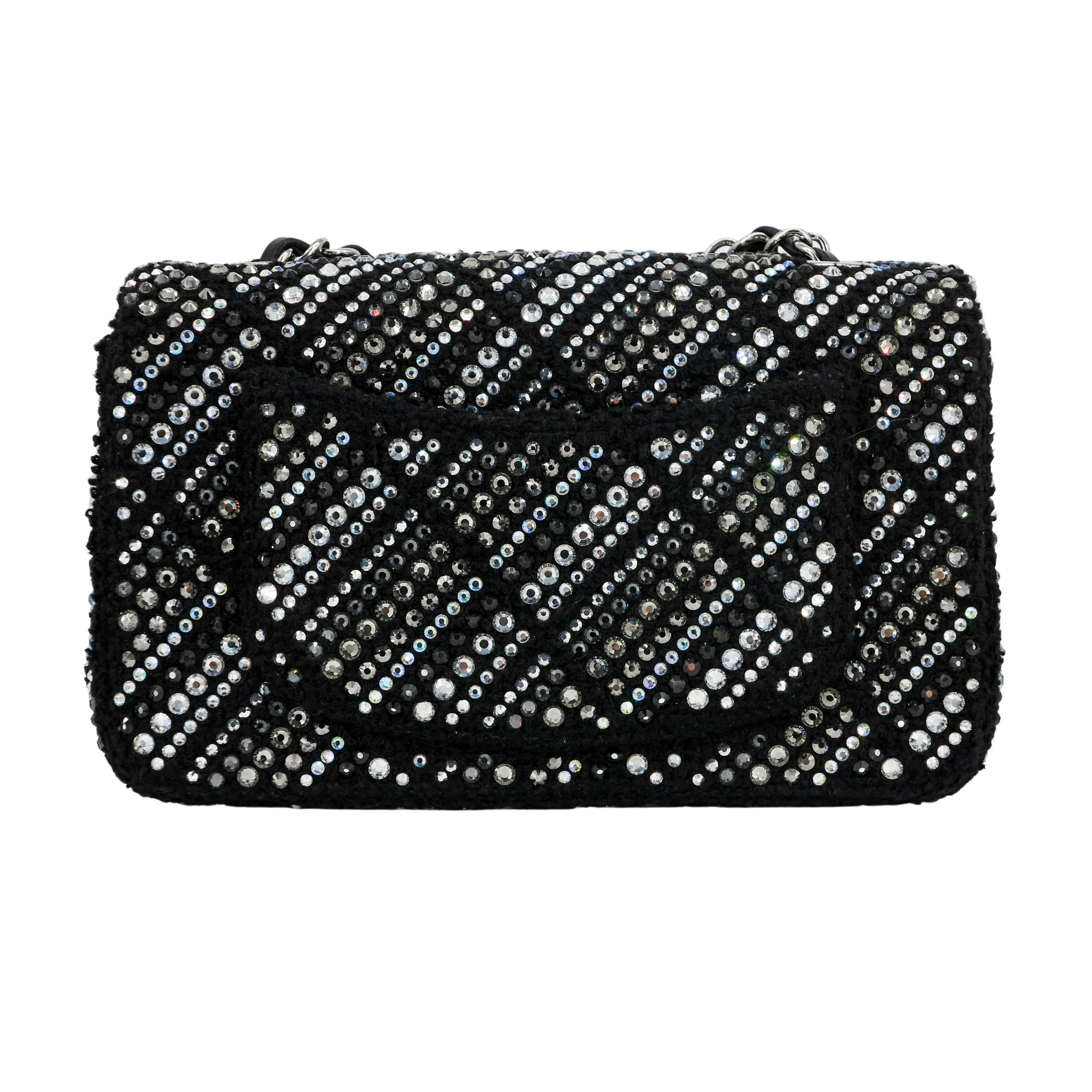 Strass Swarovski Crystal Black Tweed Classic Mini Rectangular Flap Bag