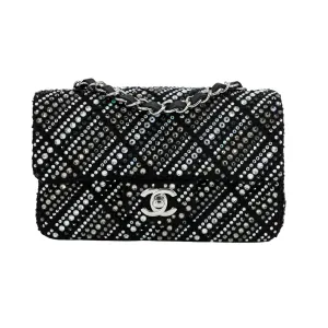 Strass Swarovski Crystal Black Tweed Classic Mini Rectangular Flap Bag