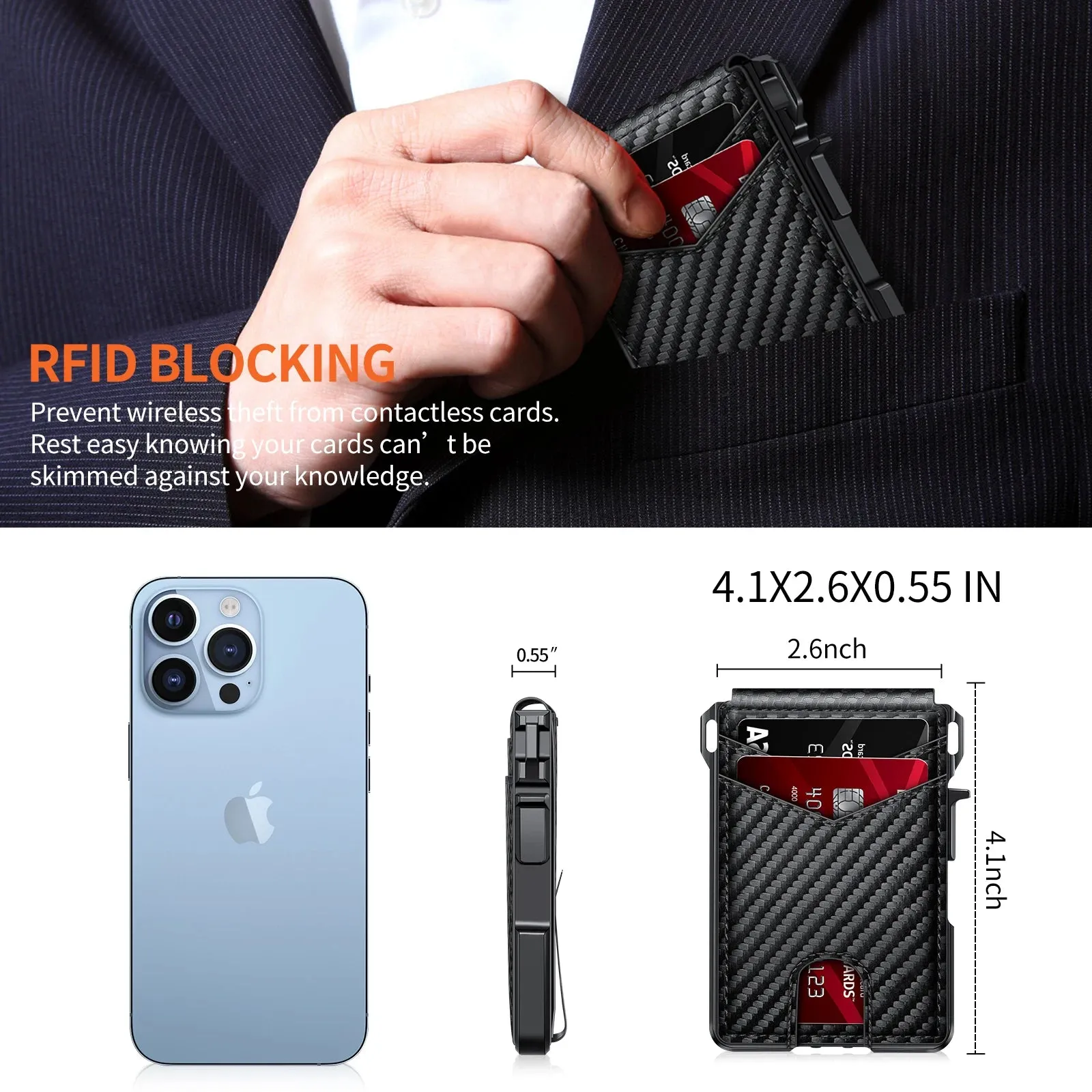 TANGMO Tactical Smart Wallet with RFID Blocking and Card Popup