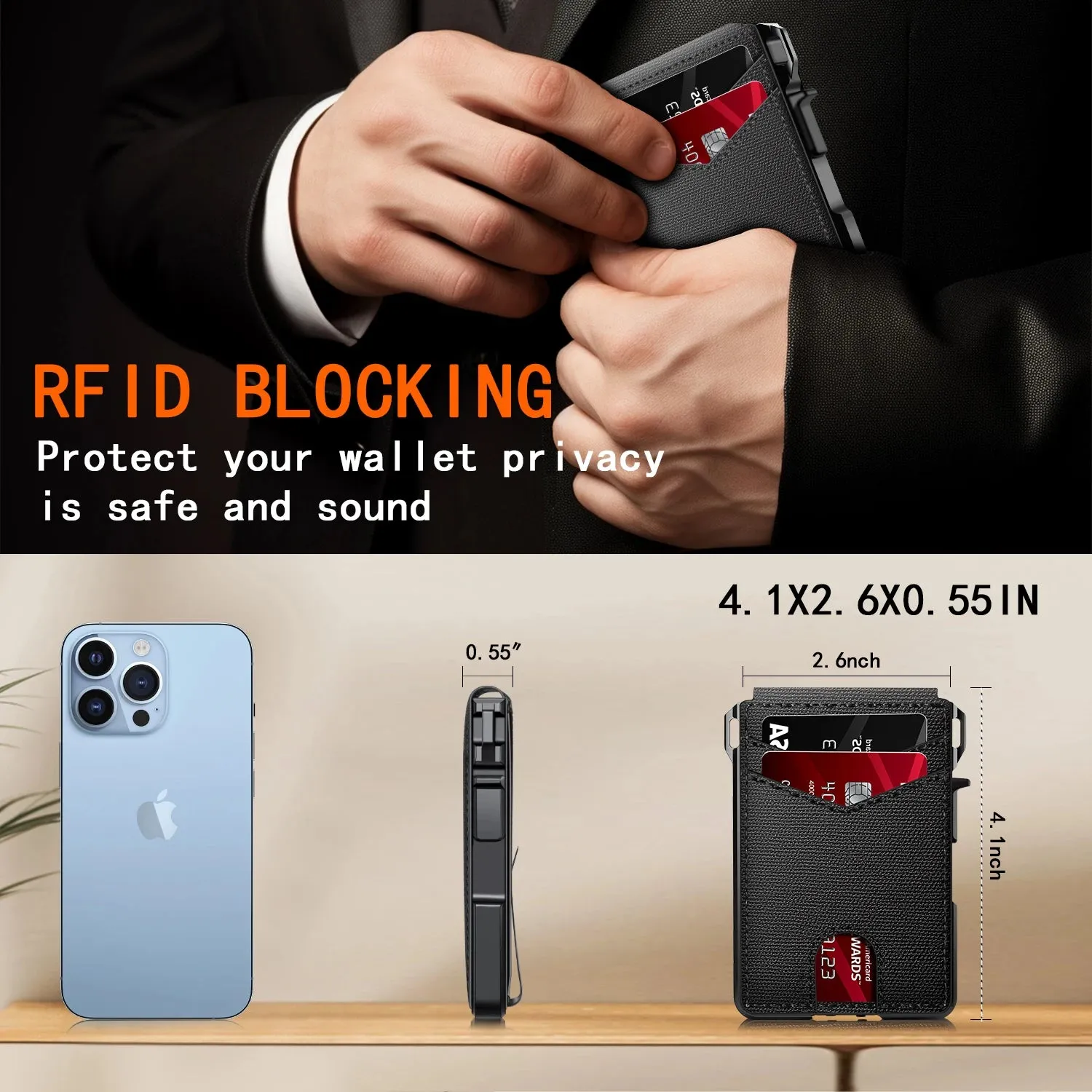 TANGMO Tactical Smart Wallet with RFID Blocking and Card Popup