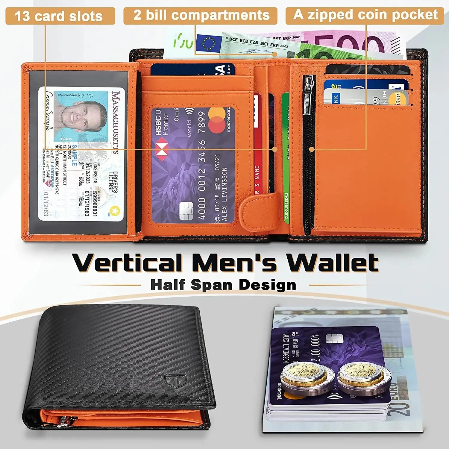 TEEHON Leather Smart Wallet with RFID Blocking
