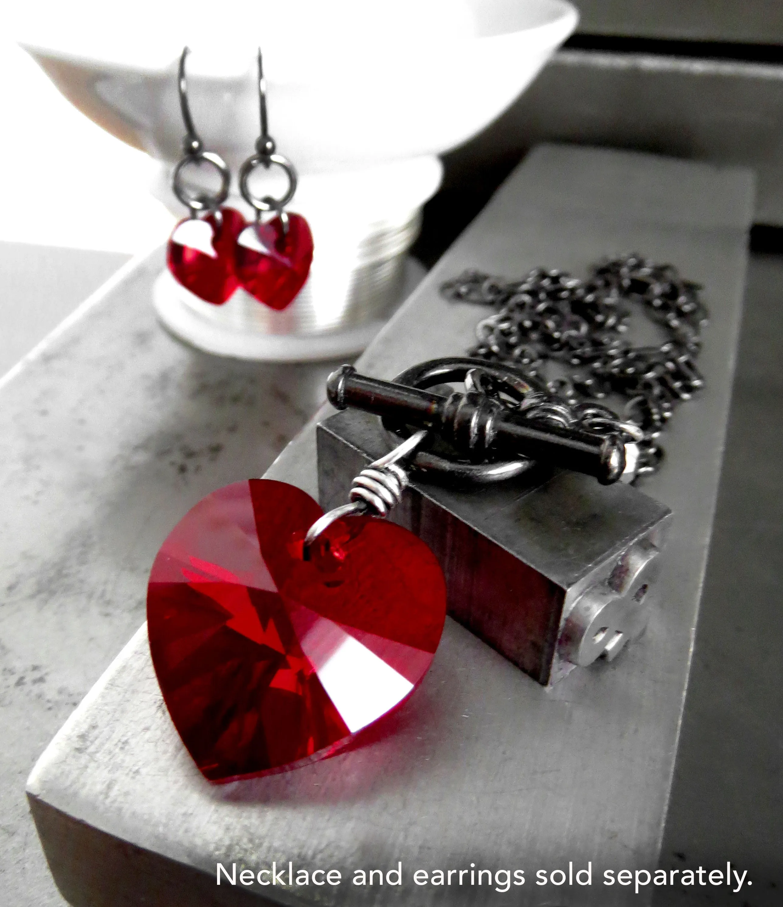 TOUGH LOVE - Small Crystal Red Heart Earrings