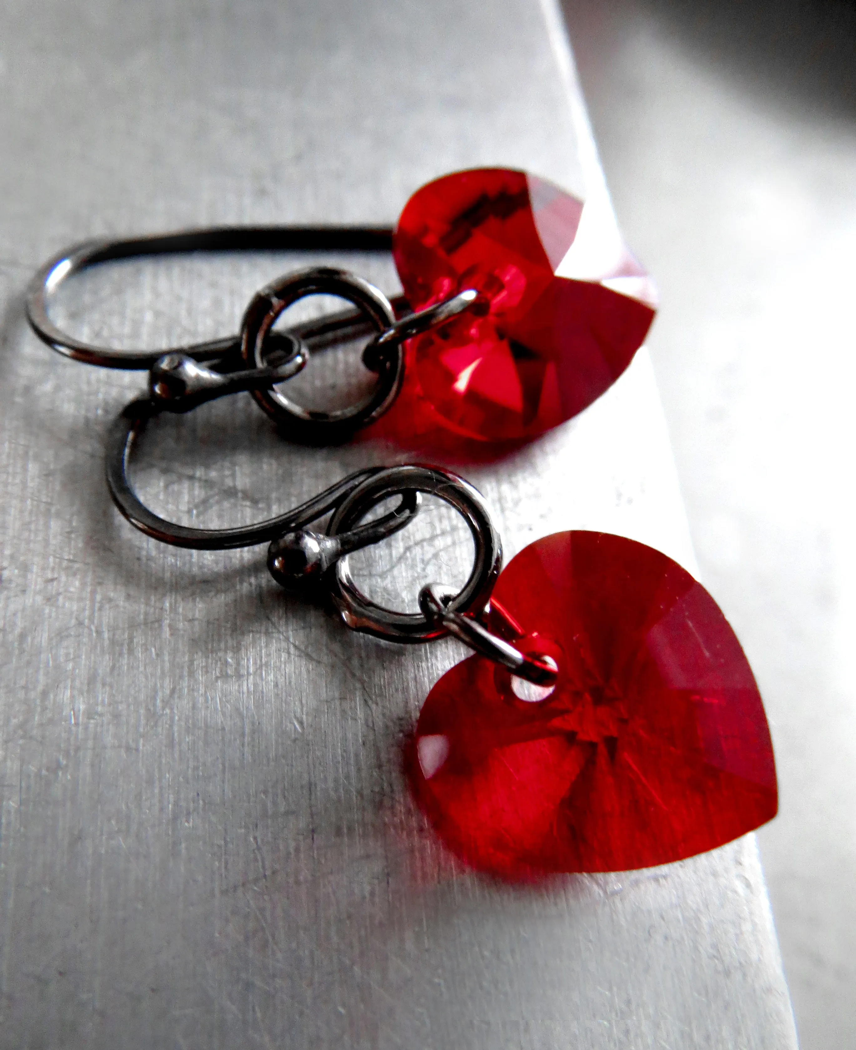 TOUGH LOVE - Small Crystal Red Heart Earrings