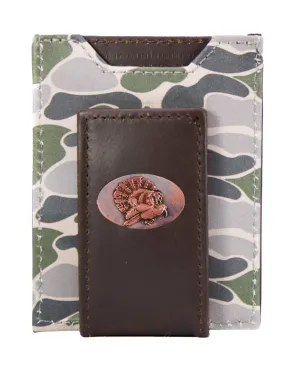 Turkey Men's Magnetic Front Pocket Old School Camo Leather Wallet.