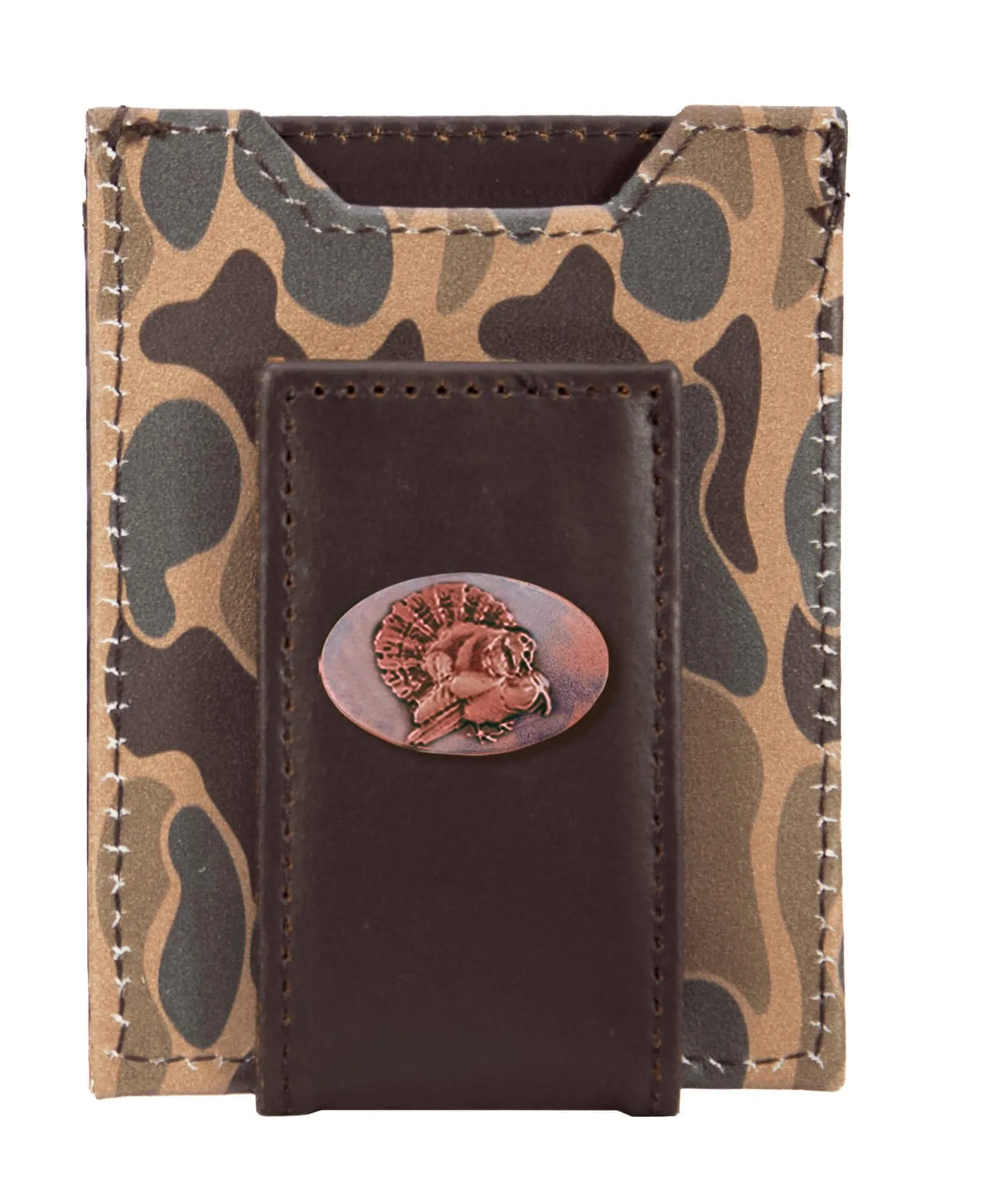 Turkey Men's Magnetic Front Pocket Old School Camo Leather Wallet.
