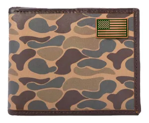 USA Flag Men's Bifold Old School Camo Leather Wallet.