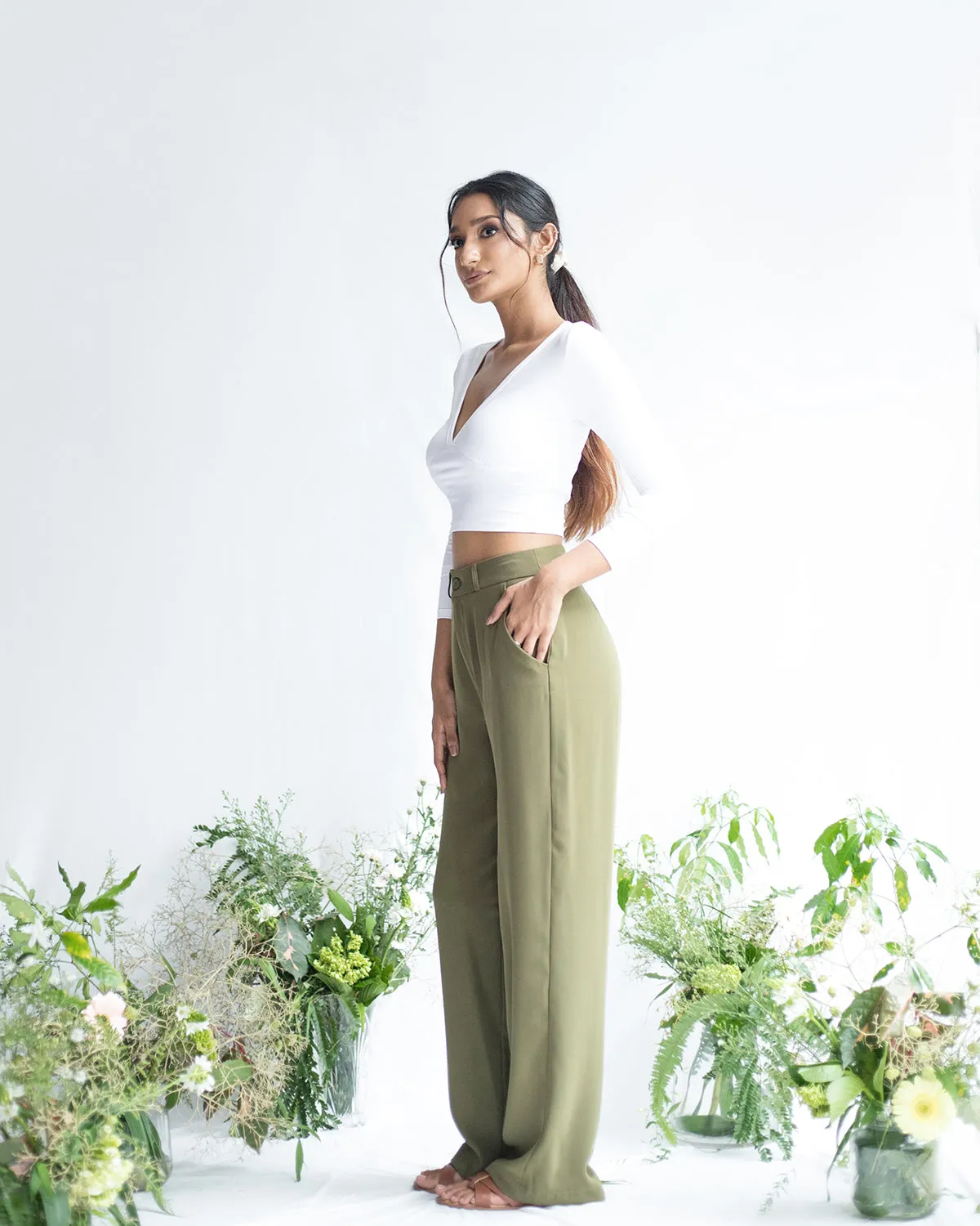 V Neck  Long Sleeve  Crop Top